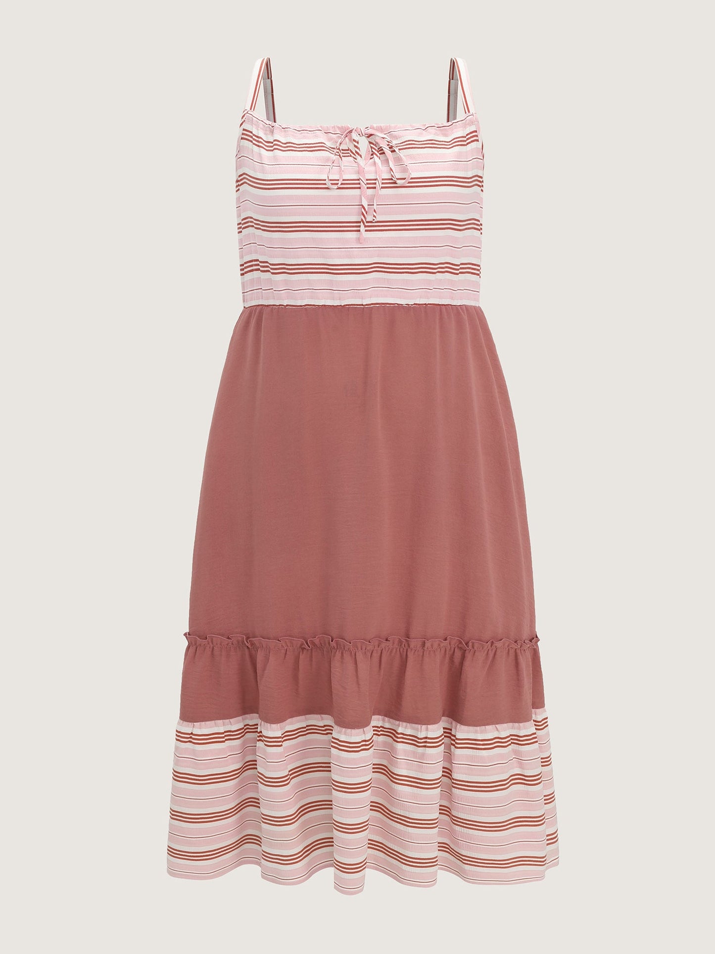 Striped Color Contrast Tiered Midi Dress