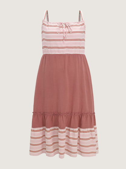 Striped Color Contrast Tiered Midi Dress