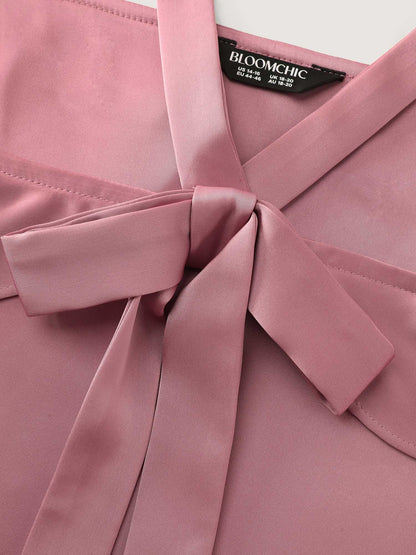Elegant Satin Off-Shoulder Bowtie Blouse