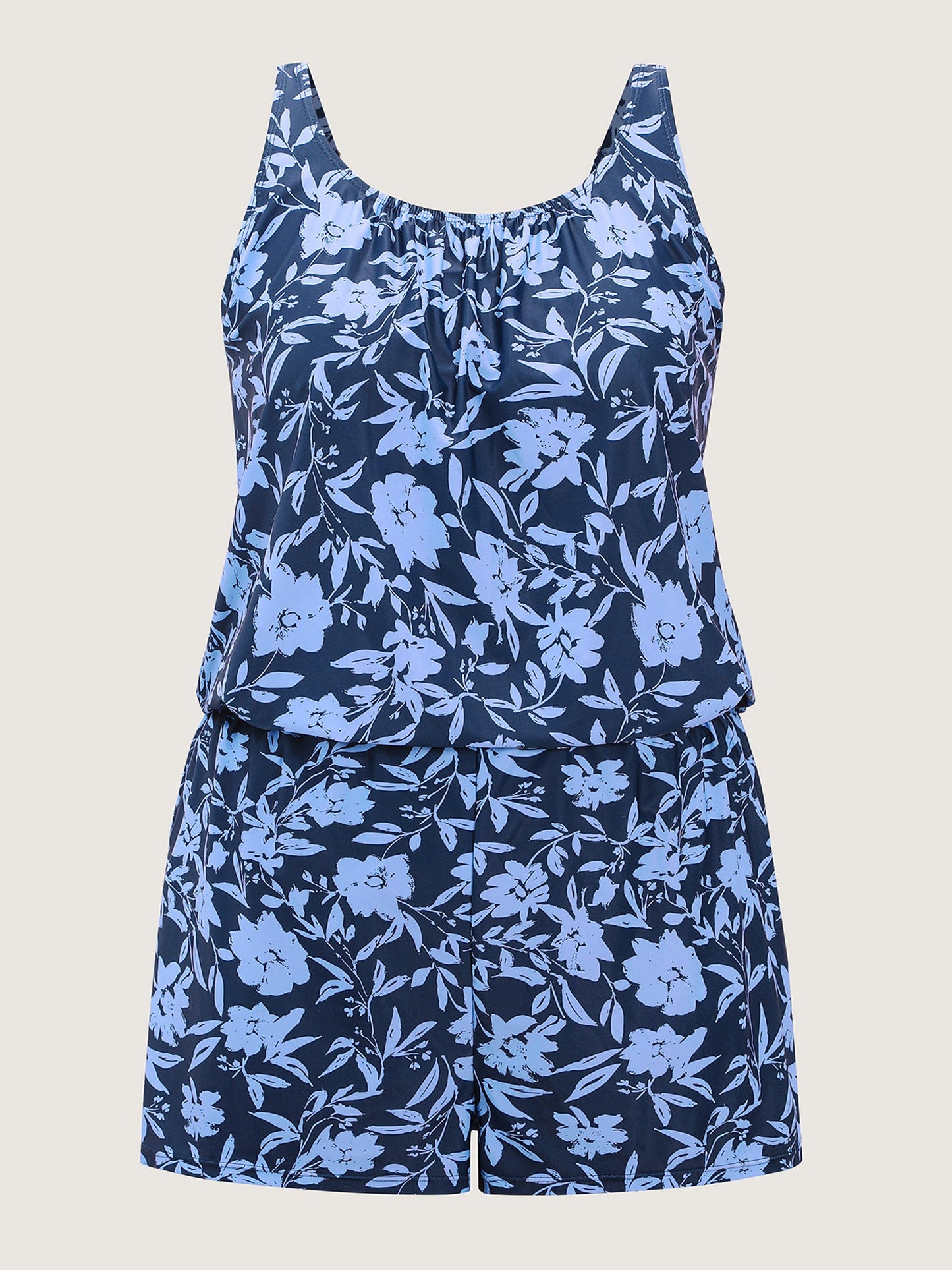 plus size Tropical Flower Print Pockets One-Piece Swimsuit