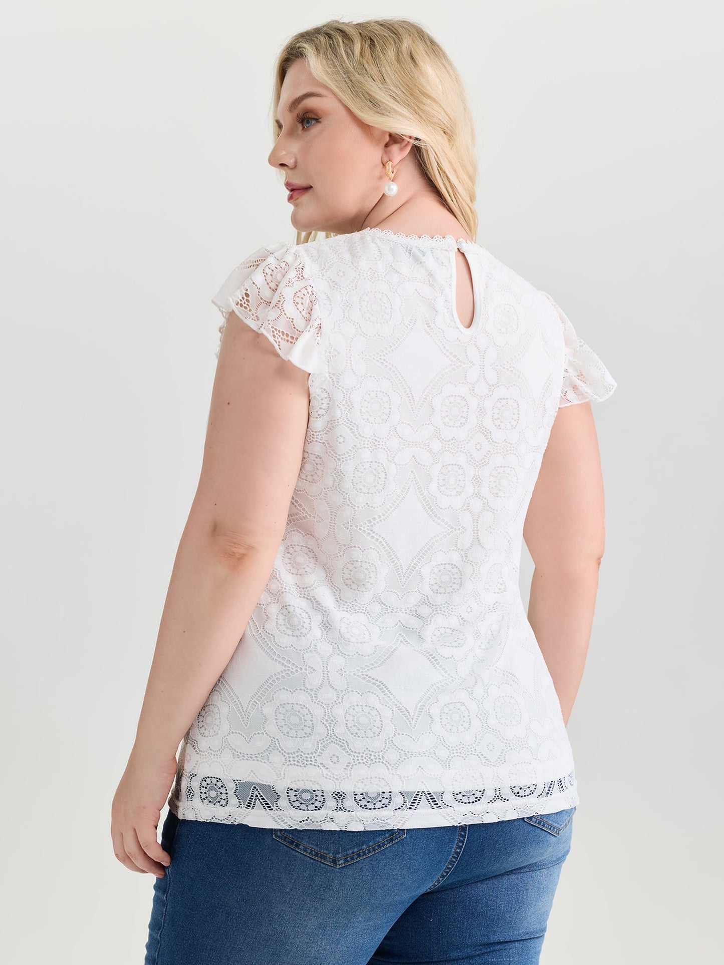 Floral Lace Knit Crew Neck Top