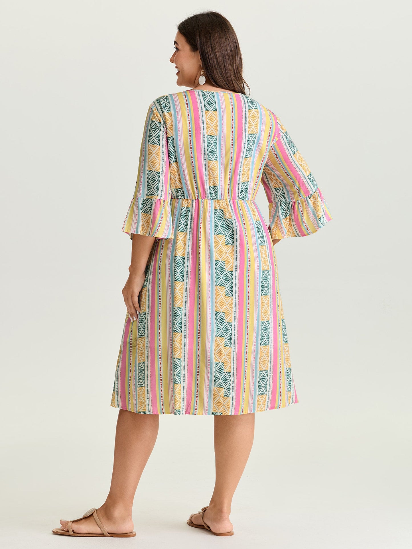 Color Contrast Geometric Print Stretchy Waist Mini Dress