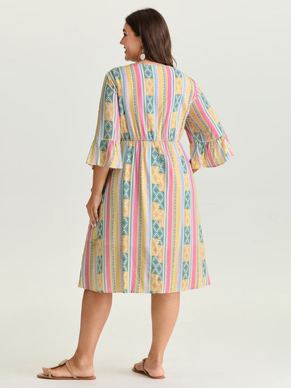 Color Contrast Geometric Print Stretchy Waist Mini Dress