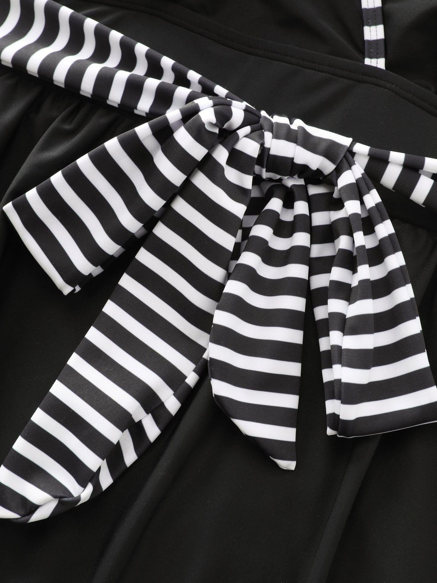 Monochrome Striped Belted One-Piece Swimsuit