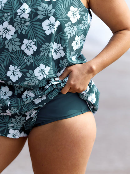 plus size Tropical Flower Print Pockets One-Piece Swimsuit