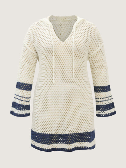 Striped Cut-Out Hooded Swim Cover-Up