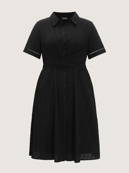Pure Cotton Textured Overlap Waist Midi Dress