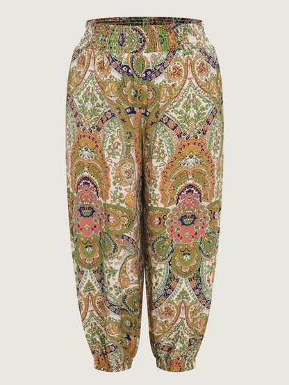 Paisley Print Wide Waistband Jogger Pants
