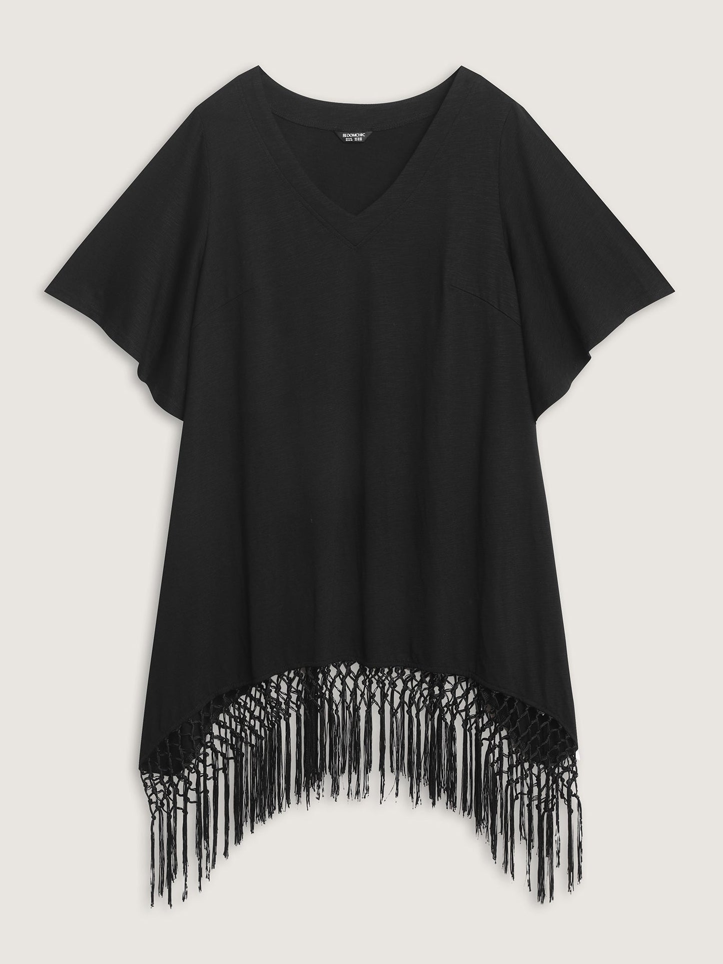 Asymmetrical Tassel Hem Plain Tunic