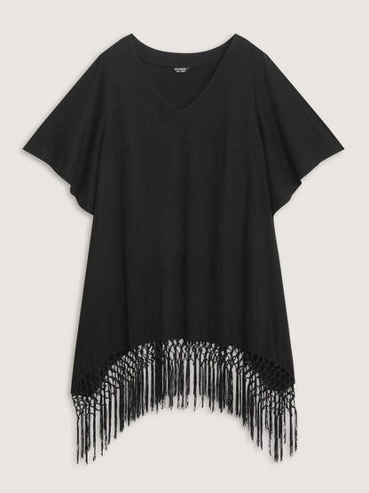 Asymmetrical Tassel Hem Plain Tunic
