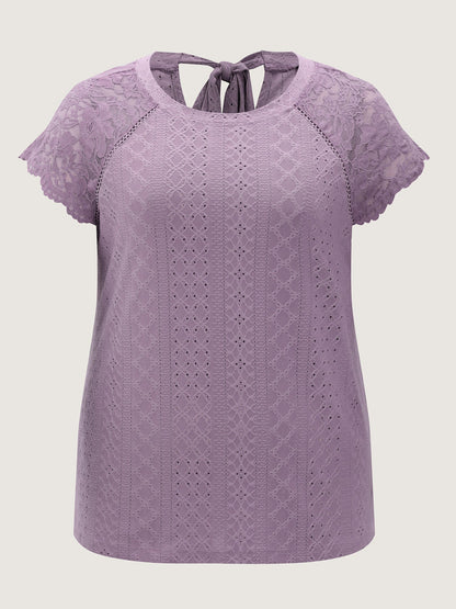 Lace Trim Back-Tie T-Shirt