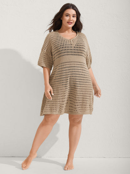 Cut-Out Waist-Cinched Button Swim Cover-Up