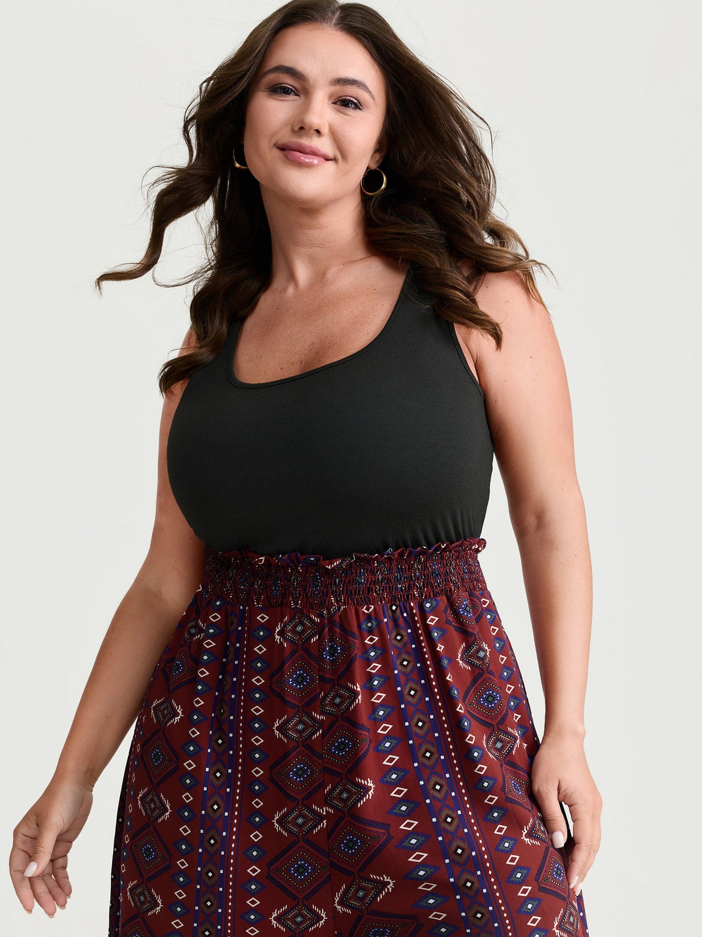 Supersoft Shirred Boho Contrast Print Jumpsuit