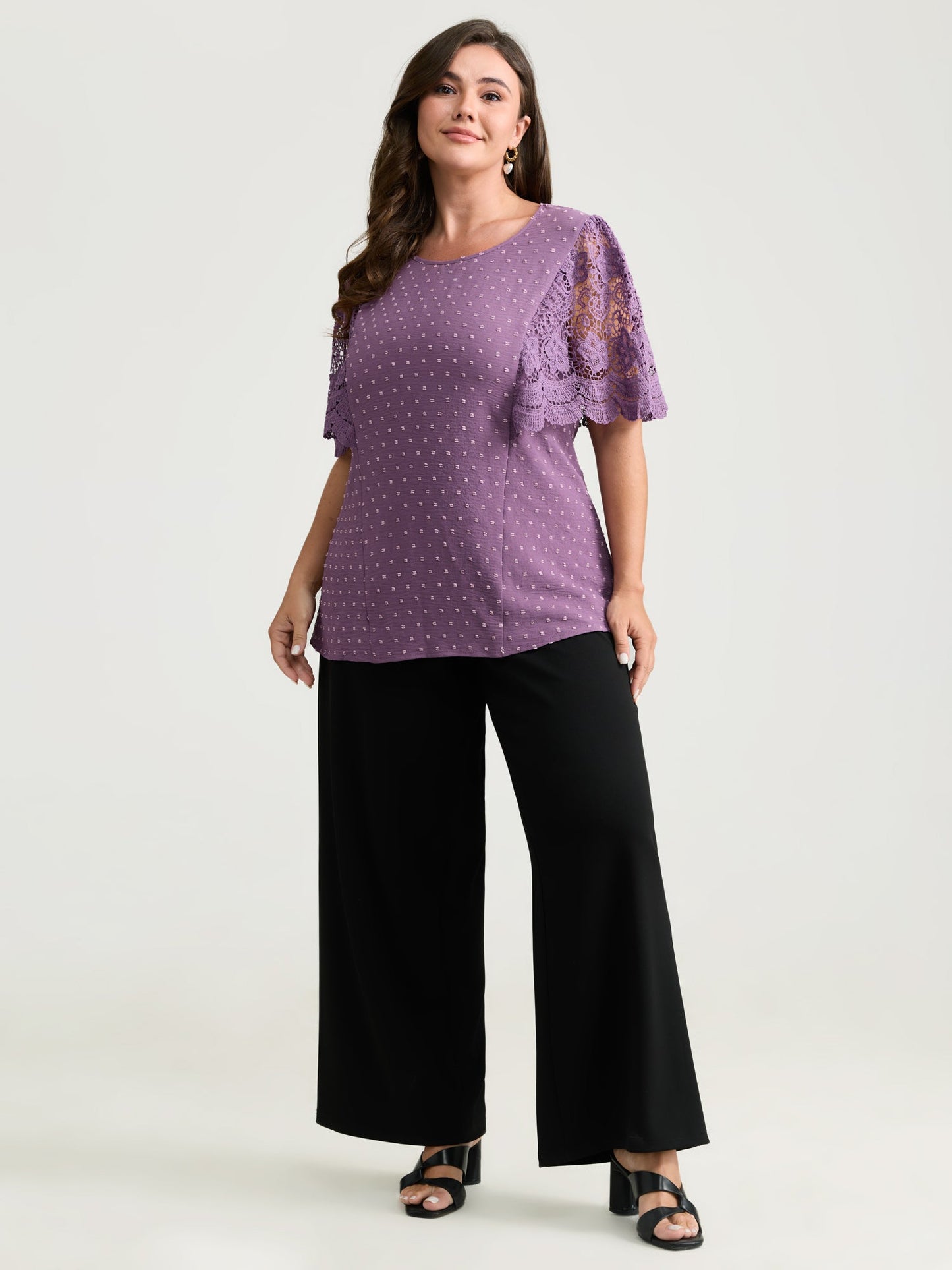 Supersoft Sheer Lace Sleeve Cinched Blouse