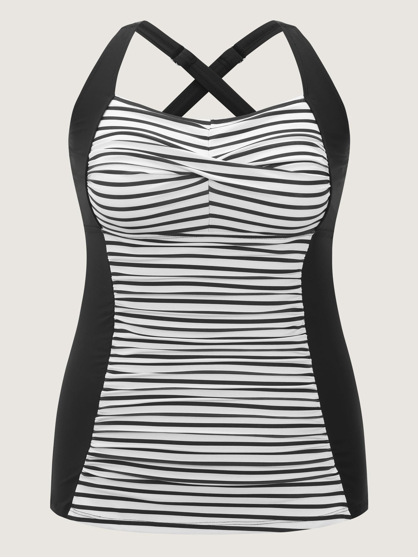 Striped Twist Front Tummy-Control Swim Top