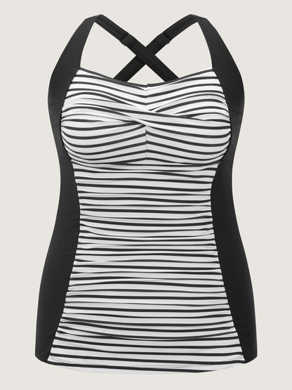 Striped Twist Front Tummy-Control Swim Top