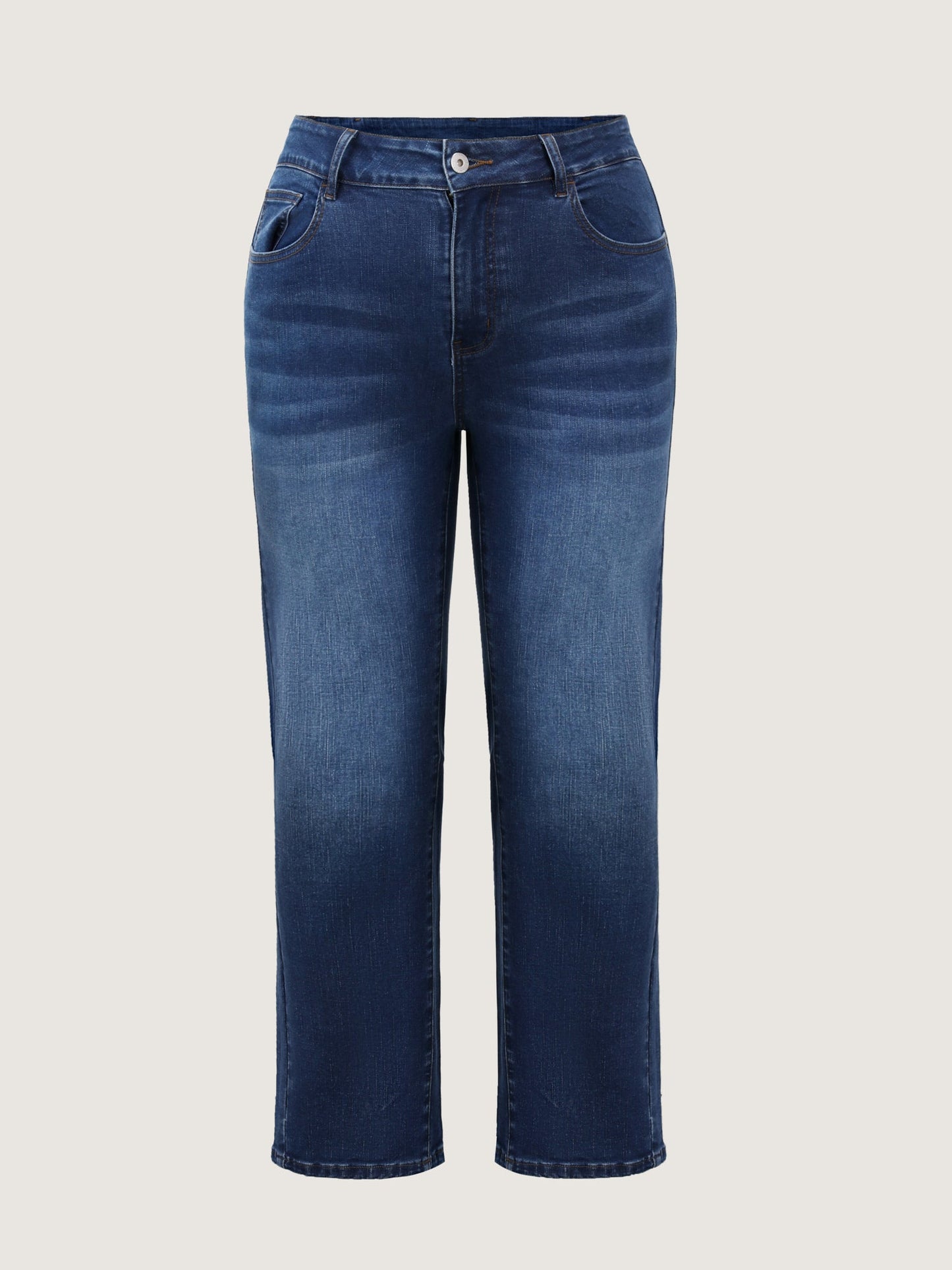 Thigh-Friendly Back Elastic Waist Straight-Leg Jeans