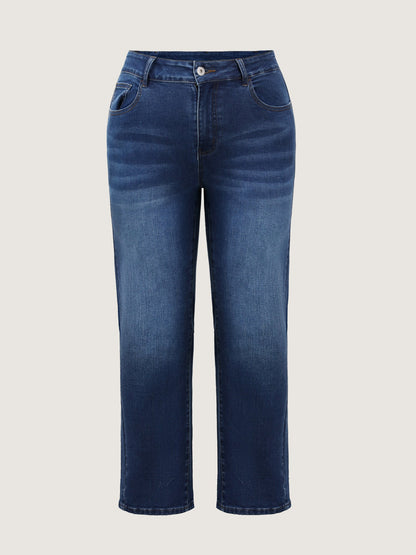 Thigh-Friendly Back Elastic Waist Straight-Leg Jeans