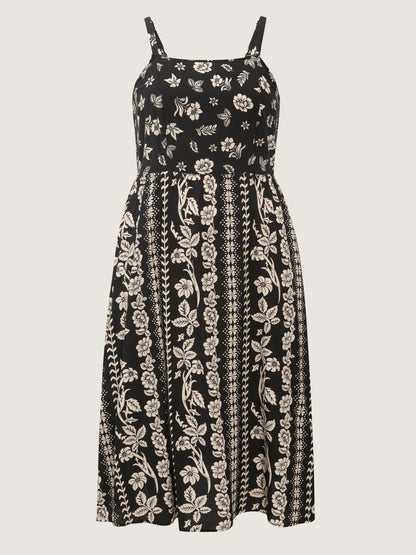 Monochrome Boho Print Pockets Midi Dress