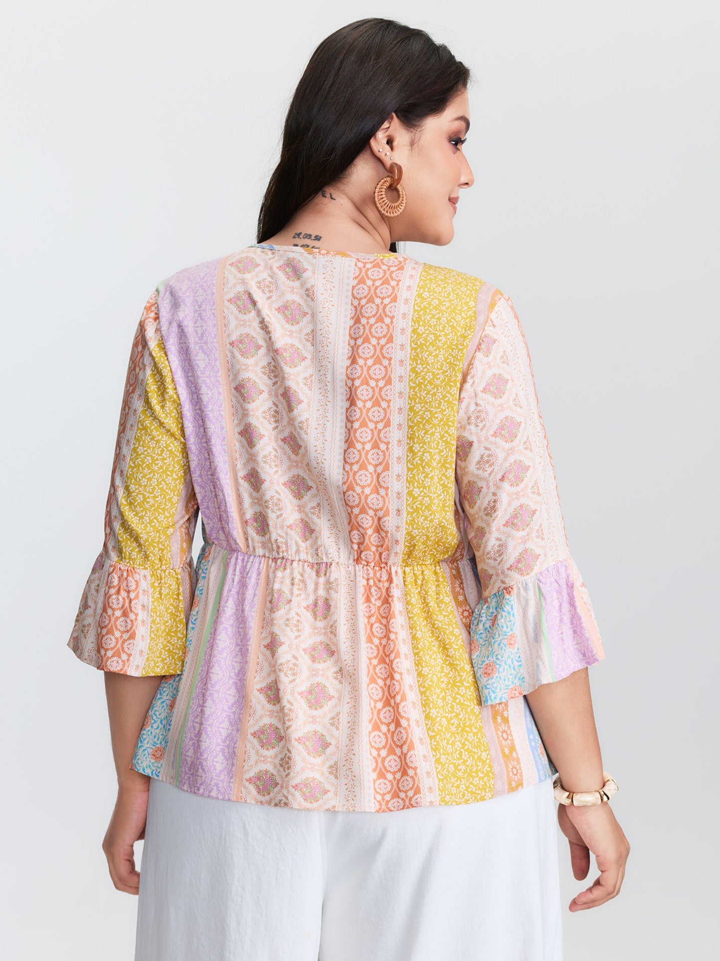 Colorful Printed Stripe Flared Blouse