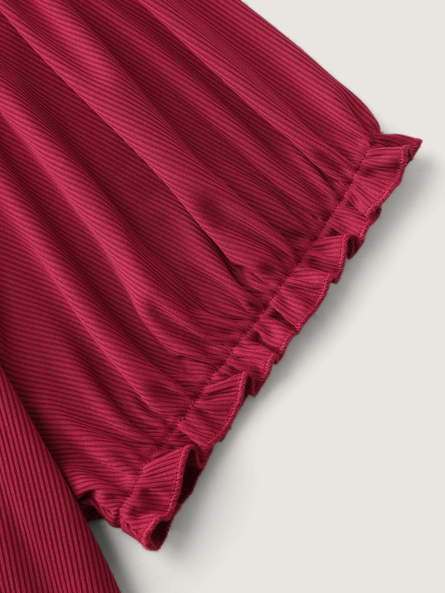 Stretchy Ribbed Drawstring Neckline Knit Top
