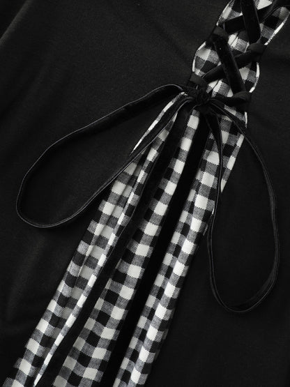 Checkered Layered Cross-Tie Maxi Dress