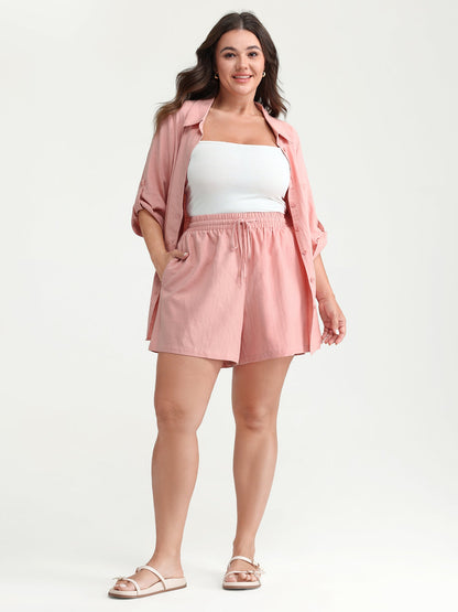 Plain Drawstring Elastic Waist Pockets Shorts
