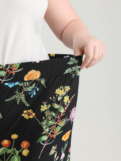 Floral Print Stretchy Waist Wide-Leg Pants