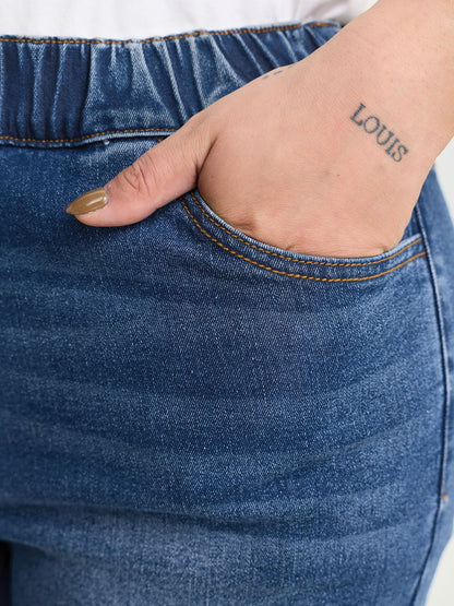 Everyday Elastic Waist Ripped Denim Shorts