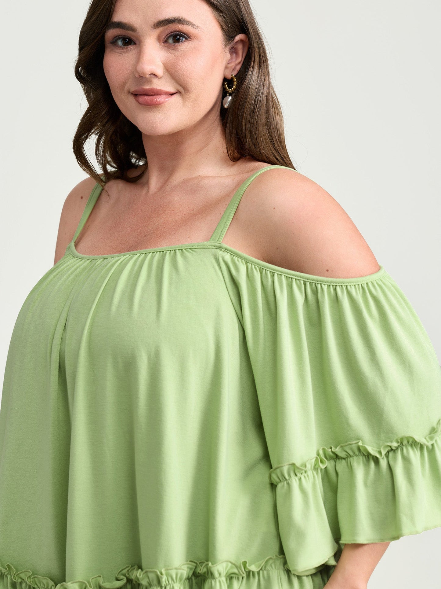Ruffled Cut-Out Shoulder Flared Sleeve Top