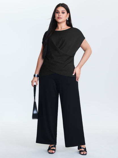Twist-Front Boat Neckline Plain Knit Top