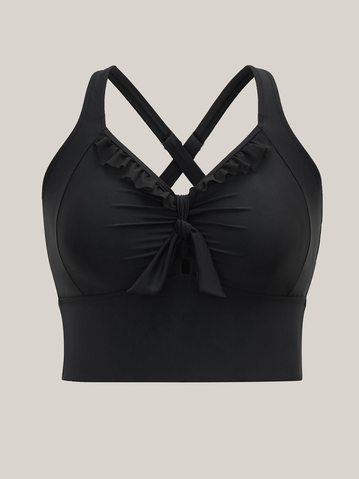 Bust Knot-Tie Ruffle Trim Supportive Swim Top