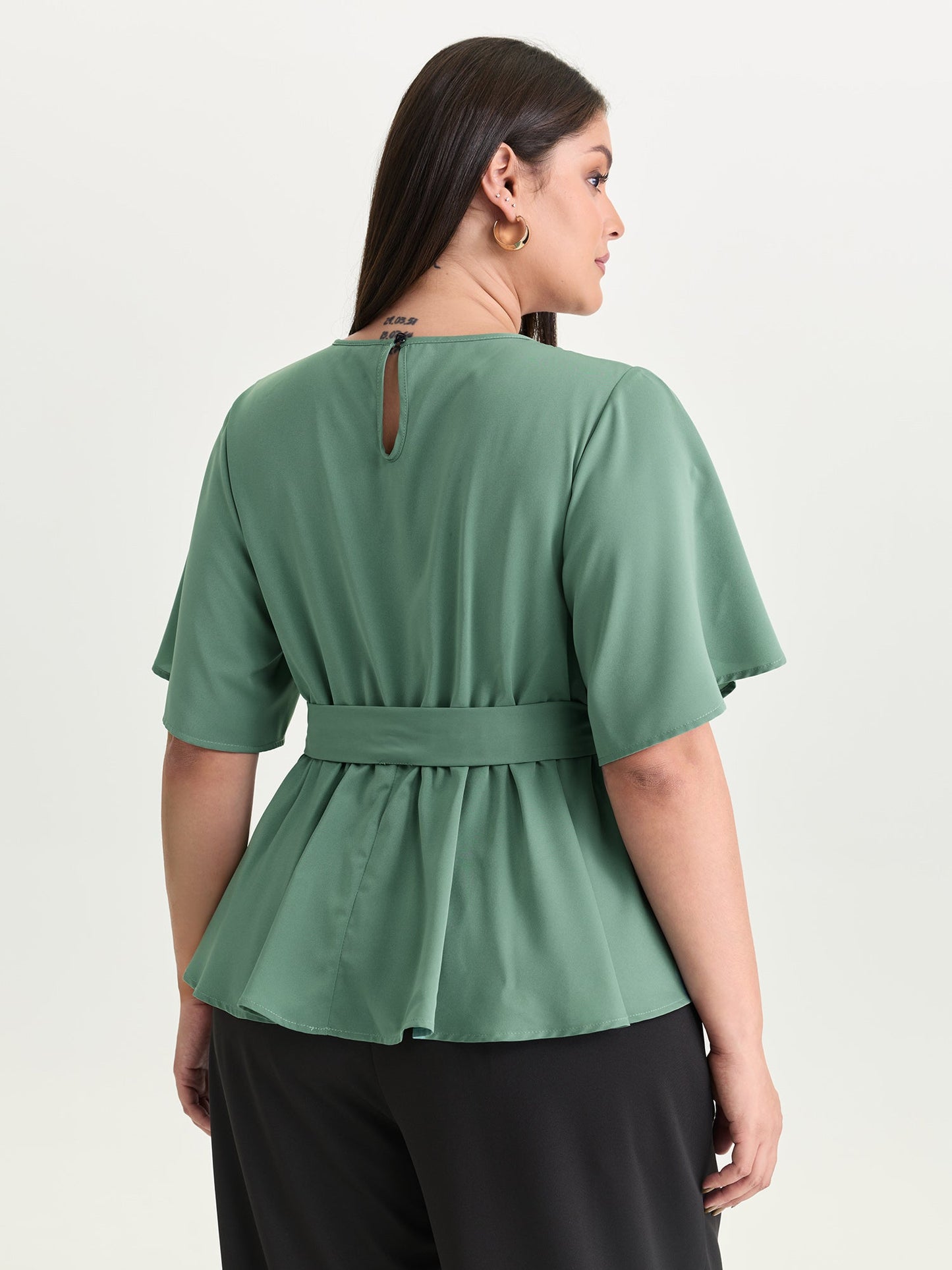 Pastel Flowy Petal Sleeve Tie Blouse