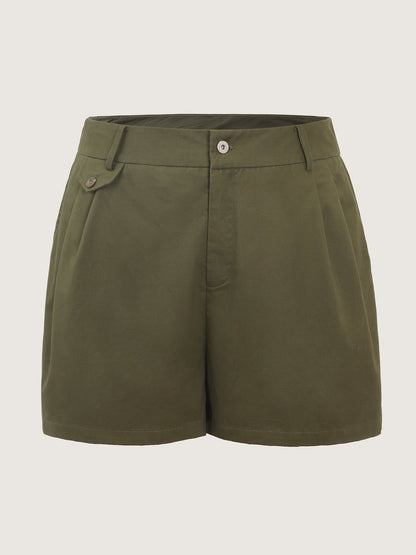 Pure Cotton Pleated Plain Shorts