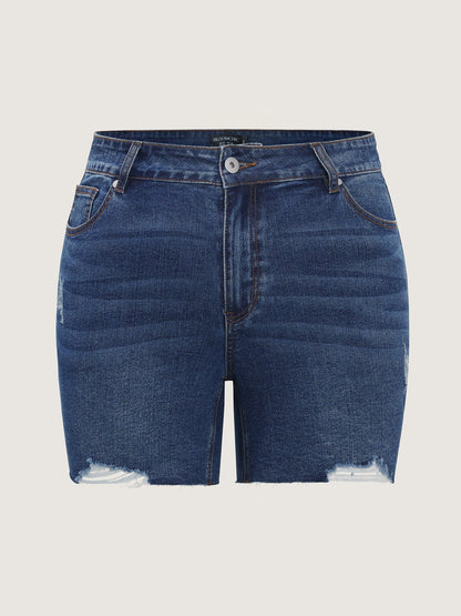 Stretchy Raw Cut Hem Skinny-Fit Denim Shorts