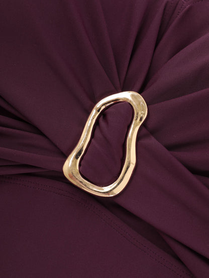 Gathered Metal Buckle Swim Top