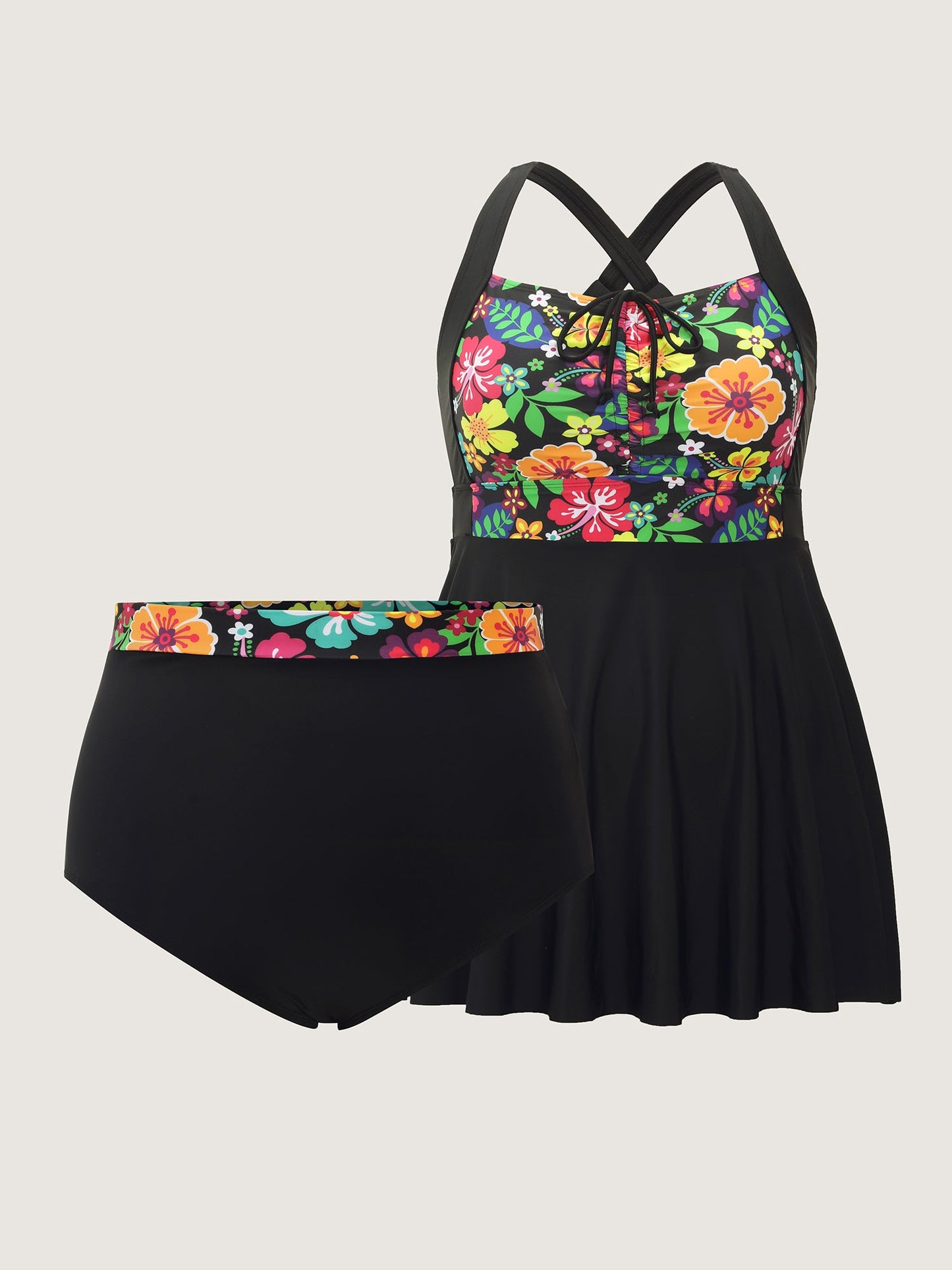 Tropical Floral Print Tie-Up Swim Dress