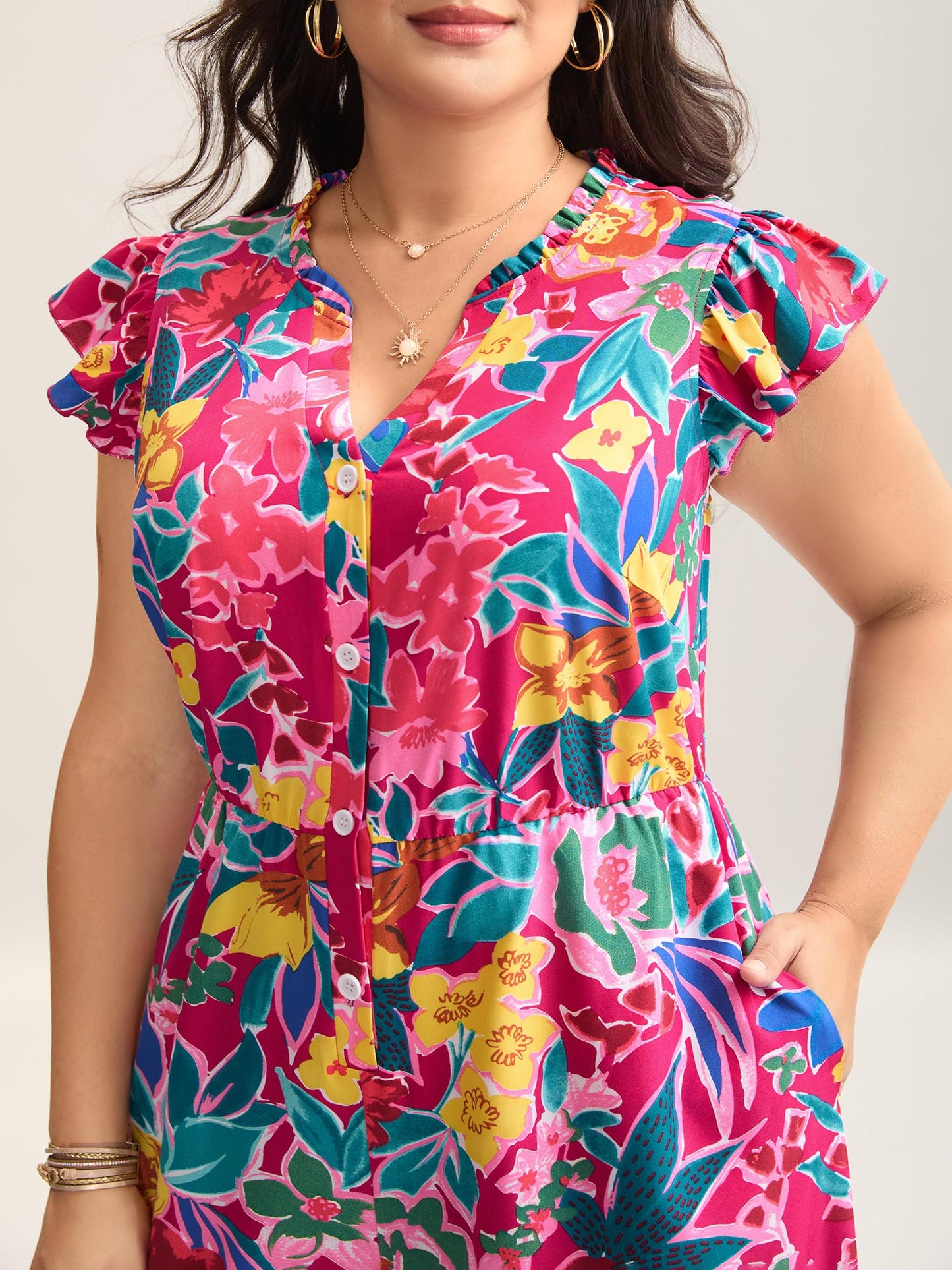 plus size Sunkissed Floral Print Button Wide-Leg Jumpsuit