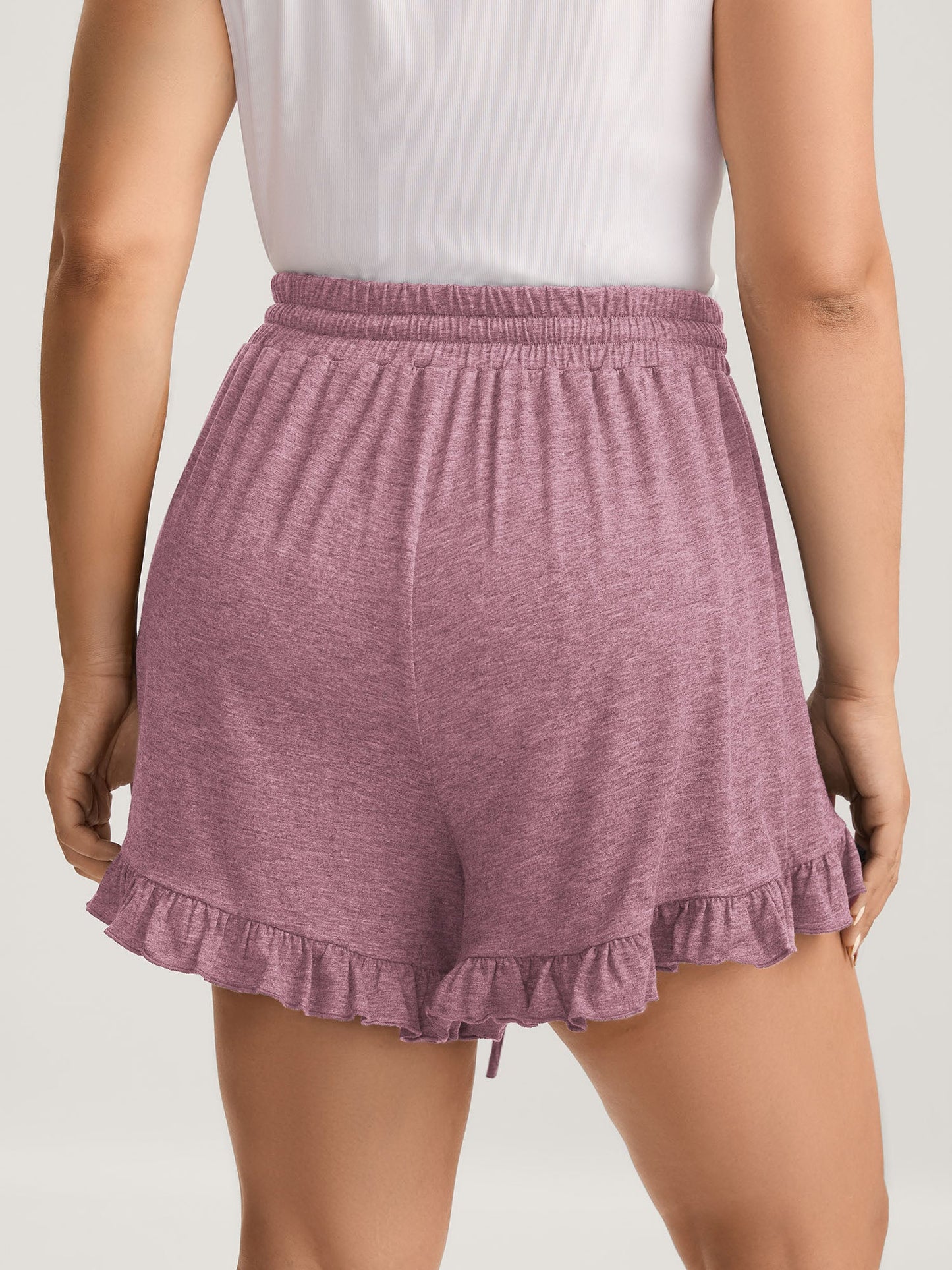Supersoft Mixed Color Knit Drawstring Ruffled Shorts