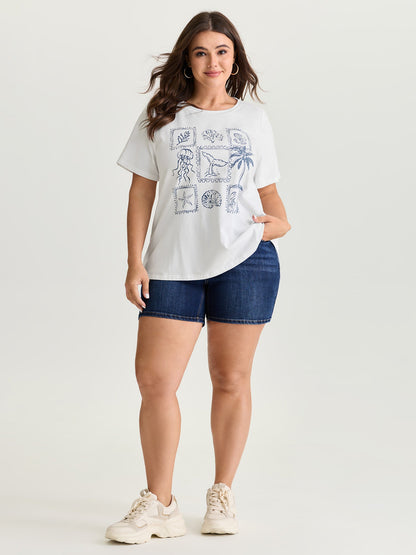 Cotton Ocean Calling Plain T-Shirt