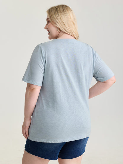 Pure Cotton Ocean Embroidered Stretchy T-Shirt