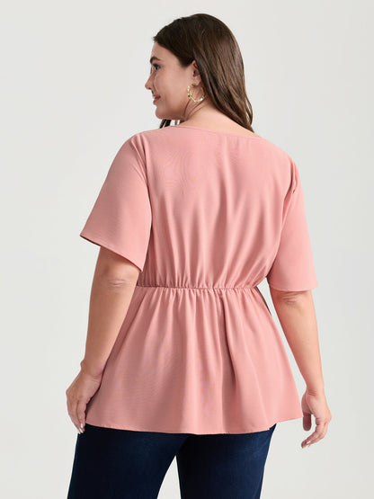 Cinched-Waist Knotted Plain Blouse