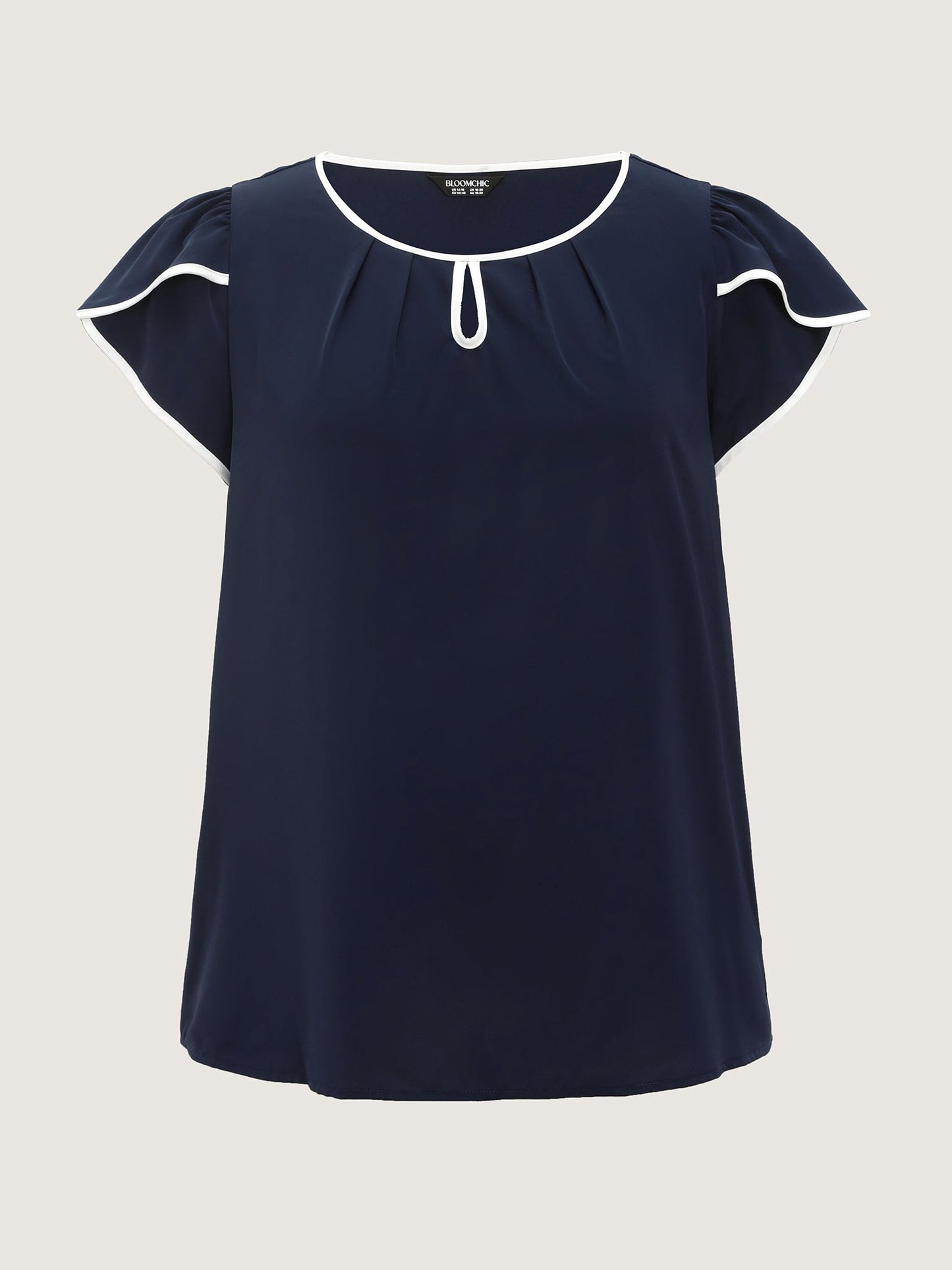 Petal Sleeve Color Contrast Plain Blouse