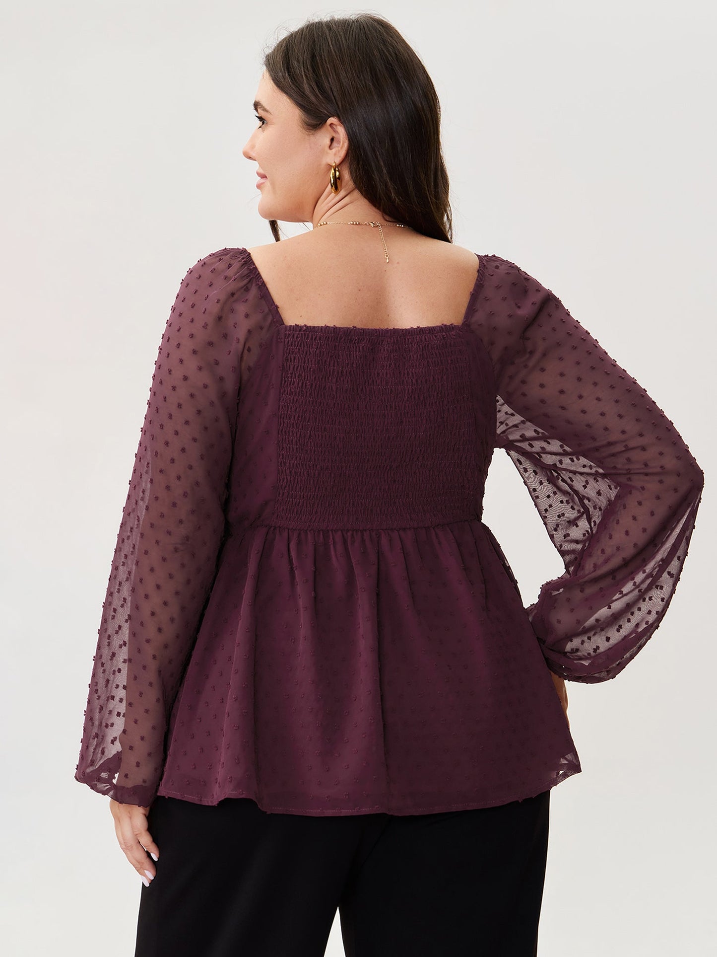 Ruched Textured Shirred Back Blouse