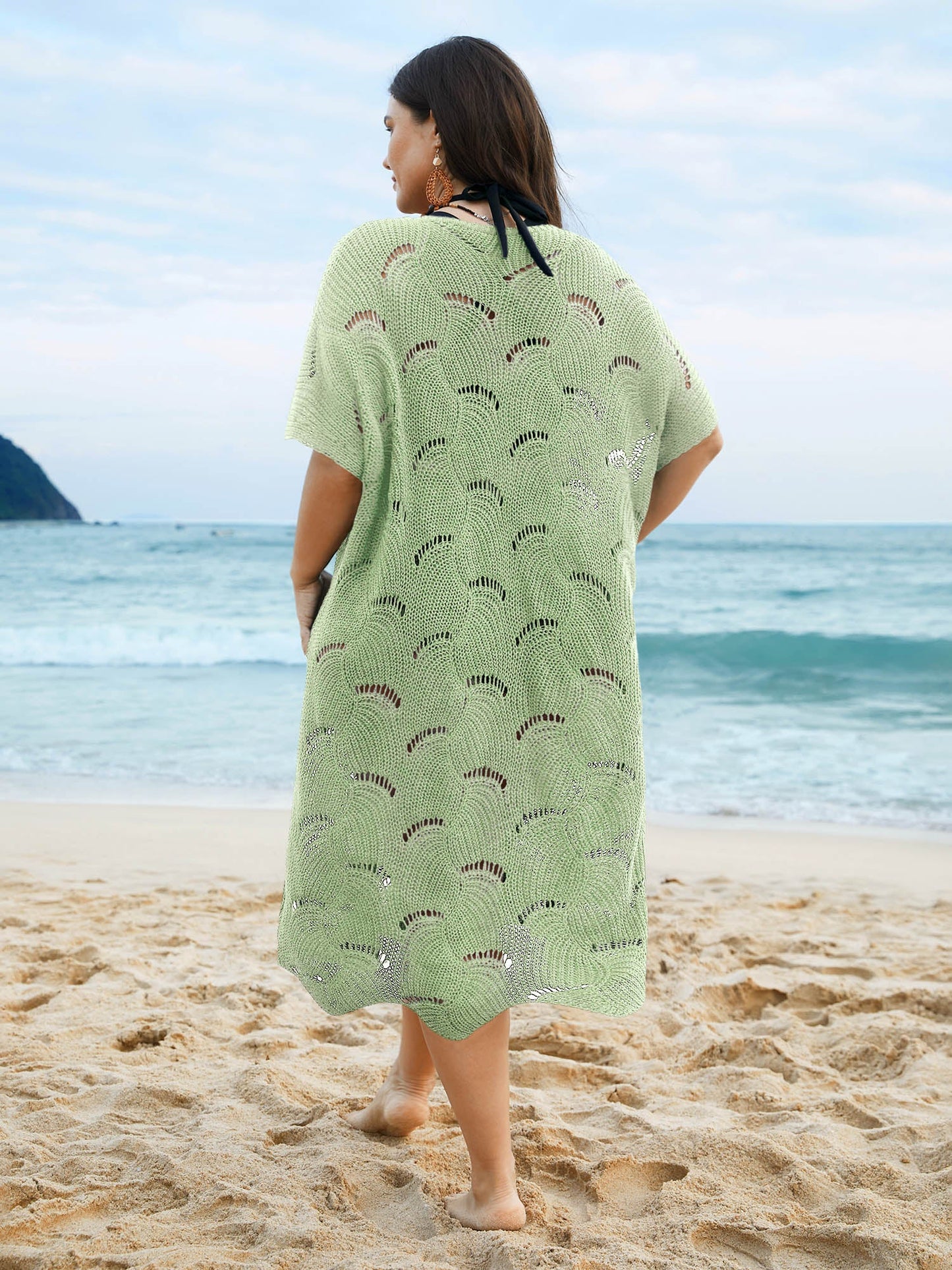 Cut-Out Solid V-Neck Swim Cover Up