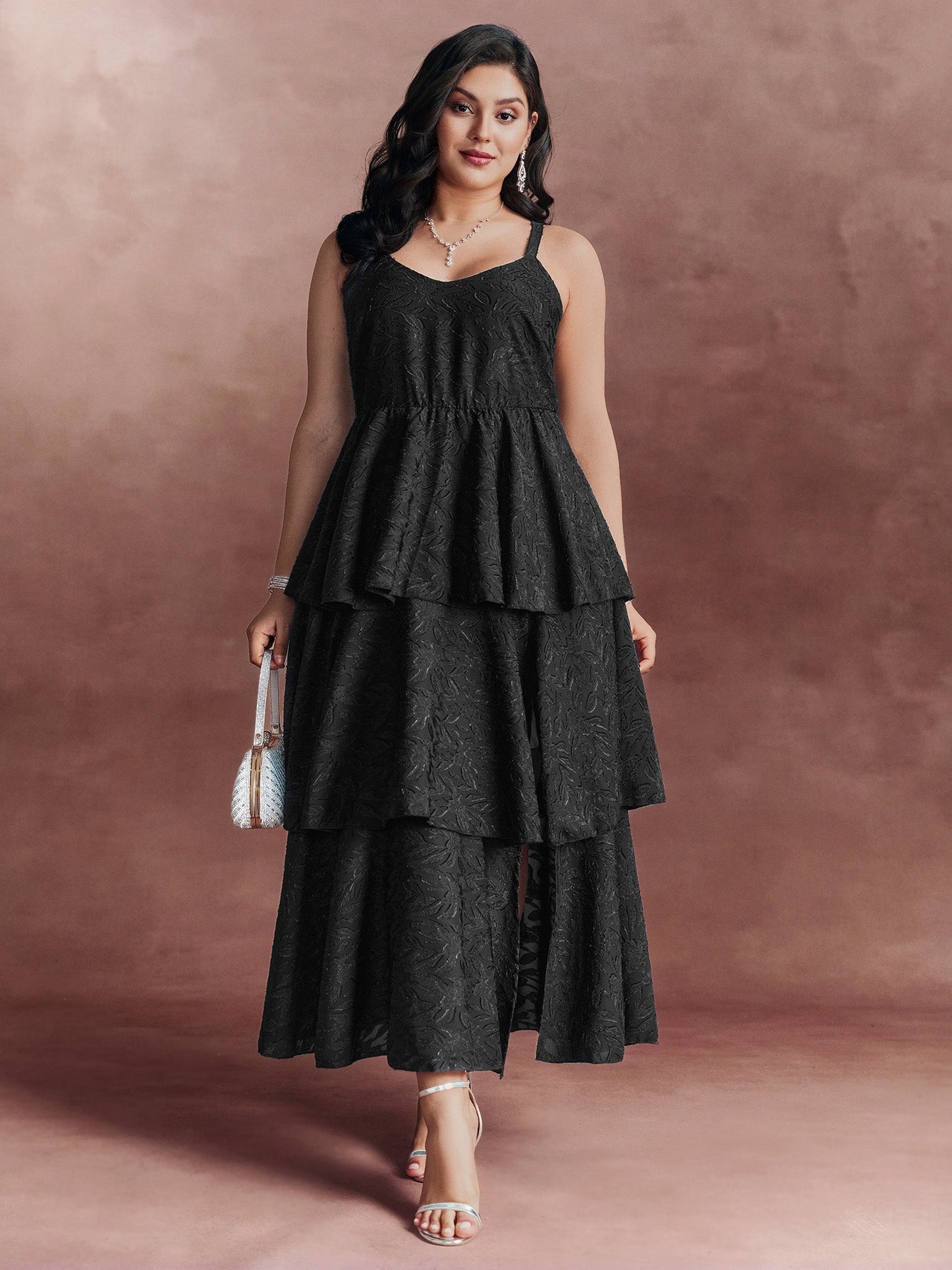 Sensational Jacquard Tiered Slit Maxi Dress