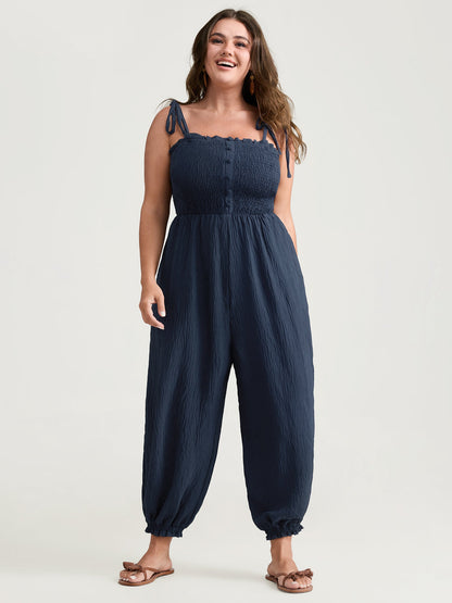 Cute Shoulder-Tie Cuffed Hem Jumpsuit