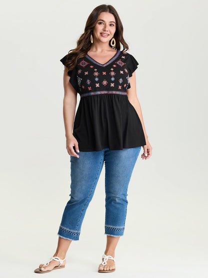 Supersoft Floral Embroidered Stretchy Knot Top