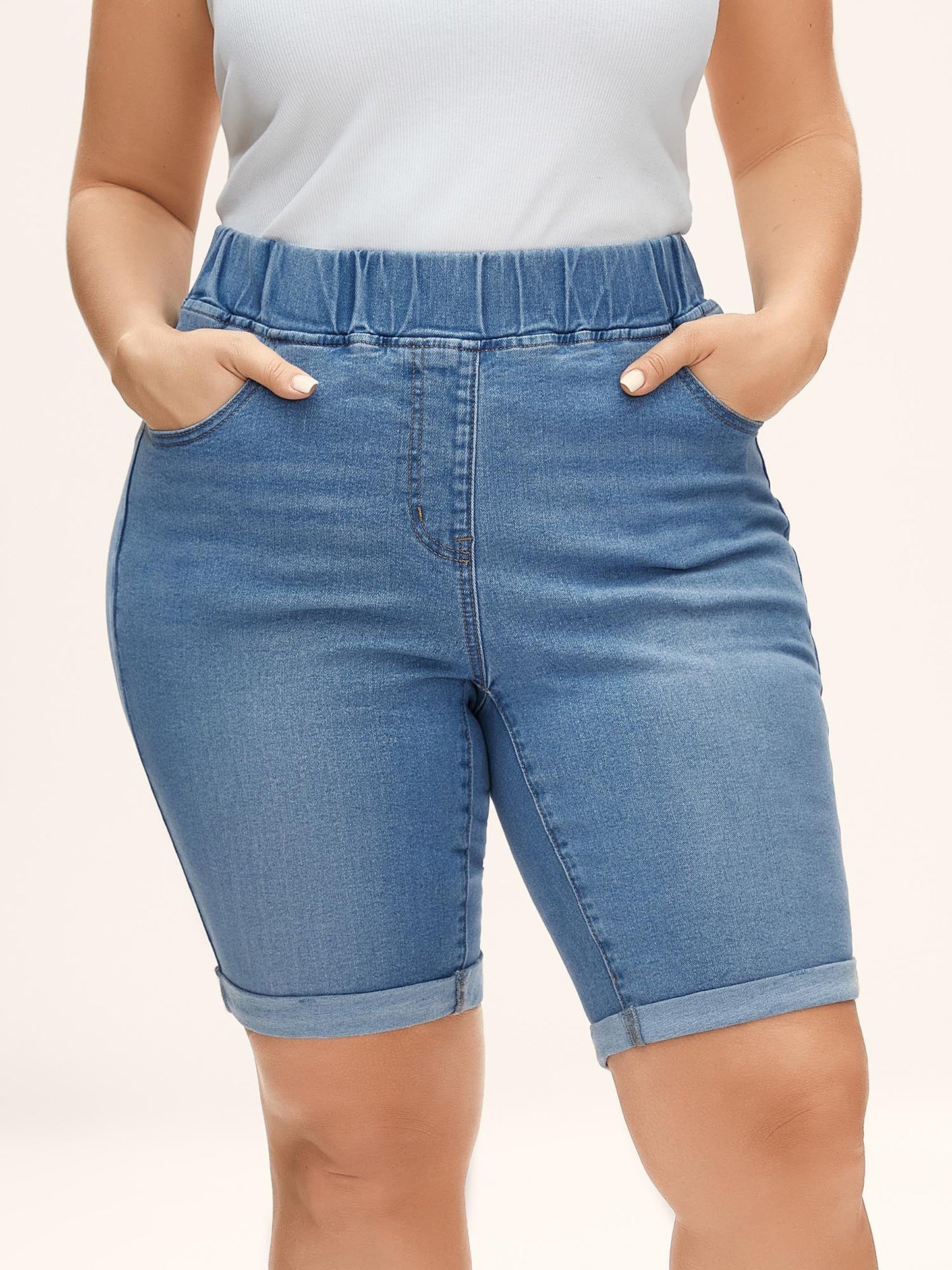 Pull-On Stretchy Skinny-Fit Denim Shorts
