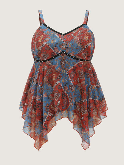 Paisley Print Handkerchief Hem Tank Top